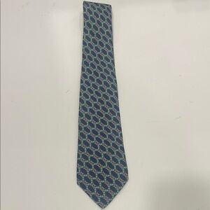 Hermes Blue and Green Geometric Silk Tie